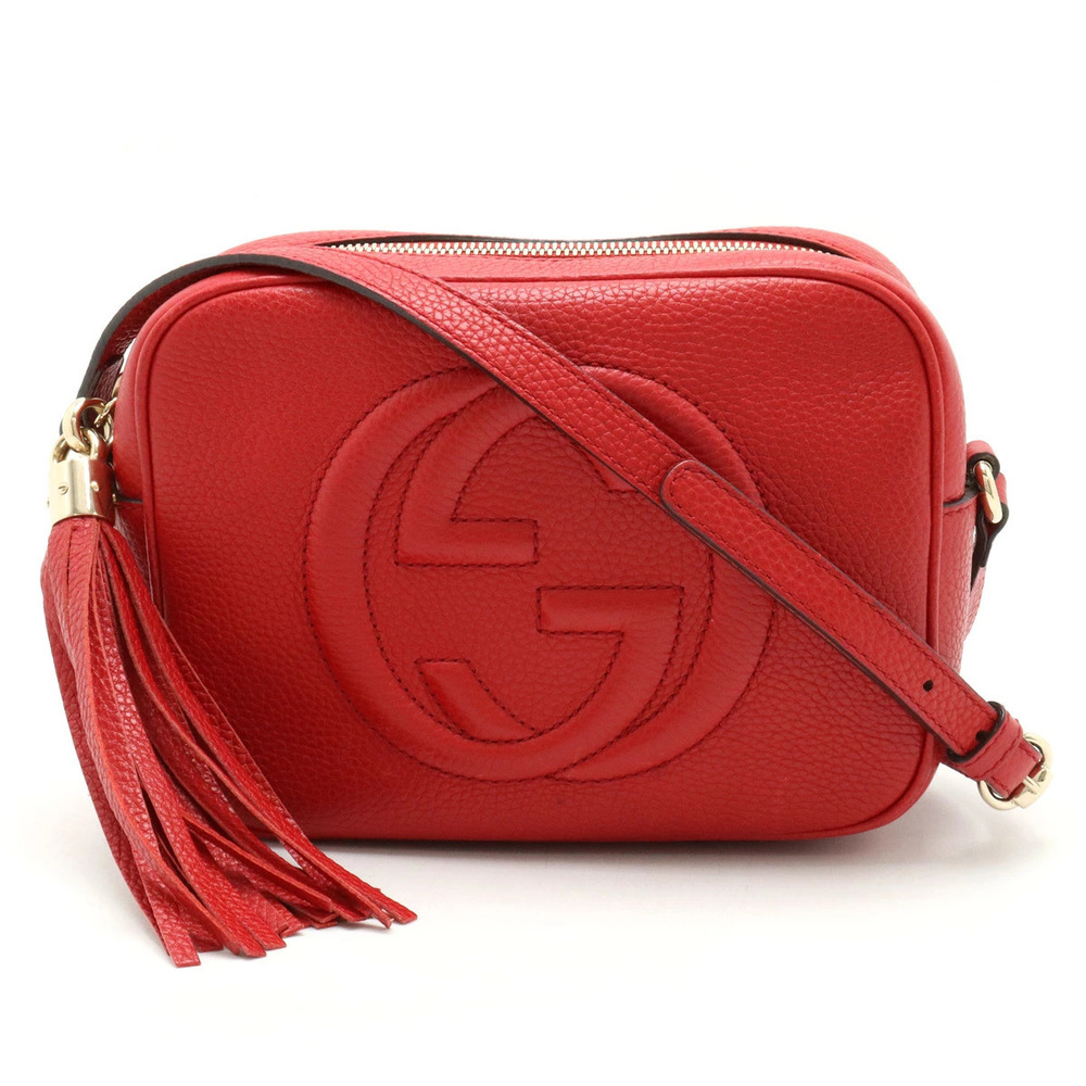 Gucci Soho Disco Crossbody Bag Tassel Fringe Leather Red
